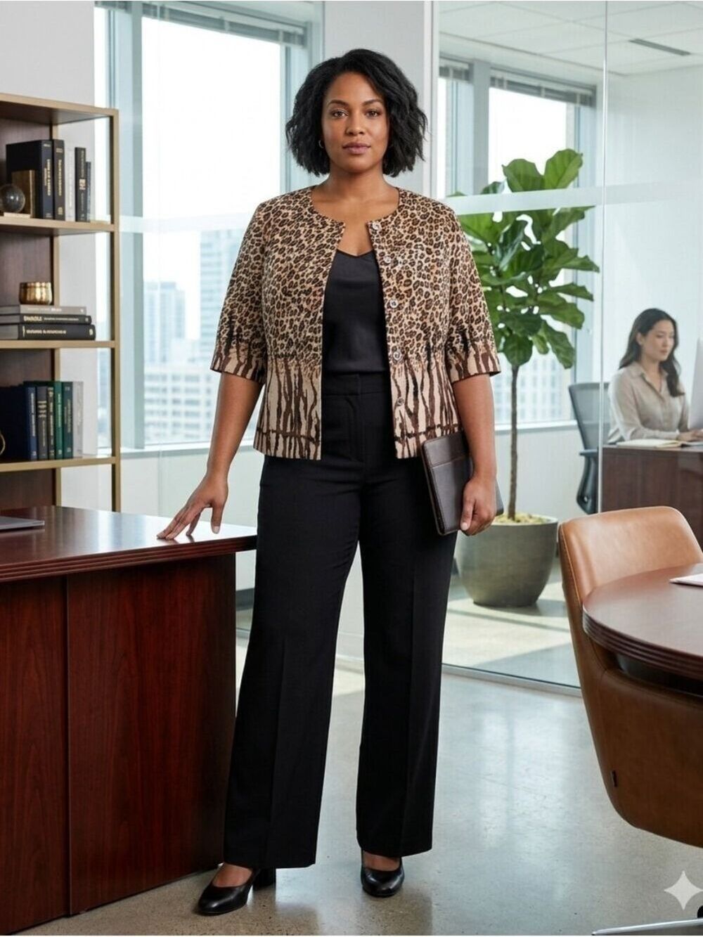 Silk Land Collection Woman cheetah print blazer, size 1X Career